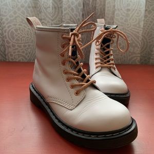Girls Doc Martens white with rose gold Size 1